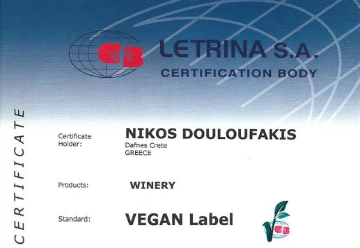 The greek wines of Douloufakis Winery are certified as "VEGAN"